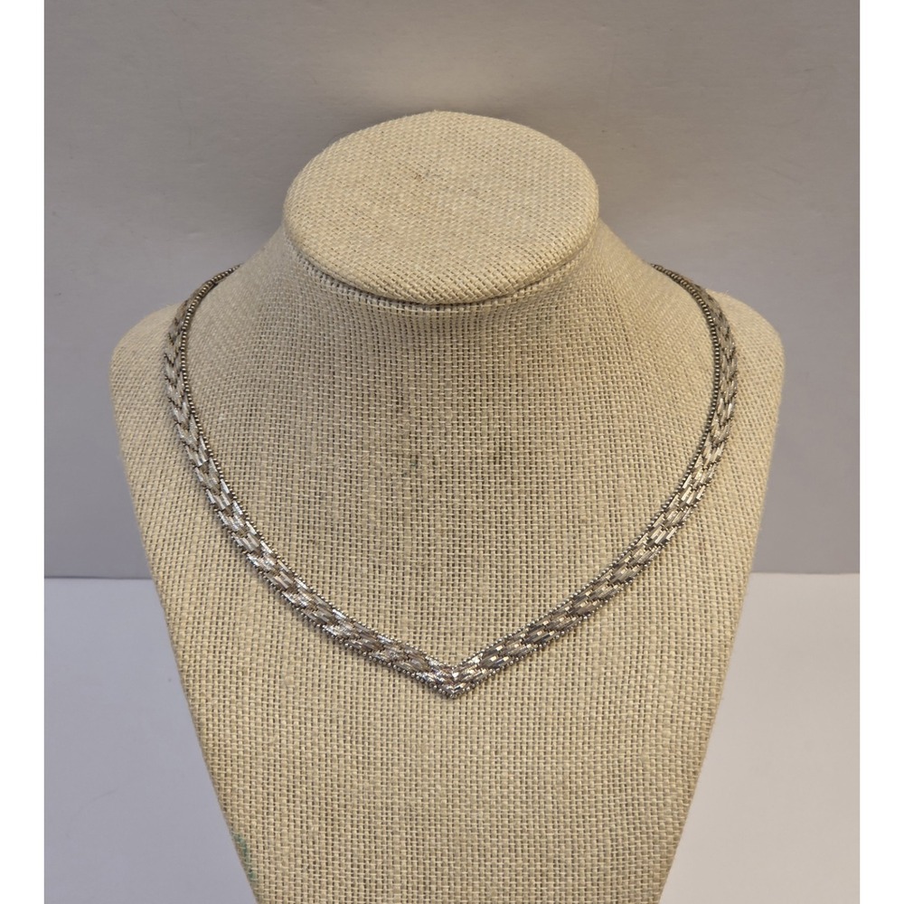 Vintage Italian Sterling Silver Diamond Cut Chevron Choker Necklace 17" 7mm Wide